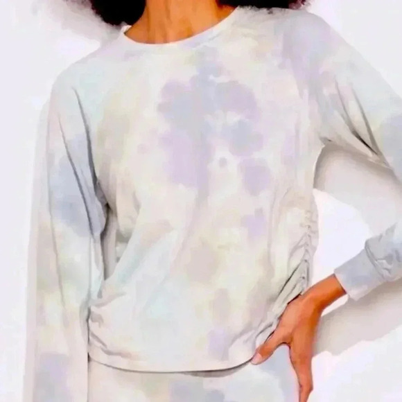 Sundry Raglan Moss Tie Dye Ruched Side Crewneck Sweatshirt - Picture 1 of 6